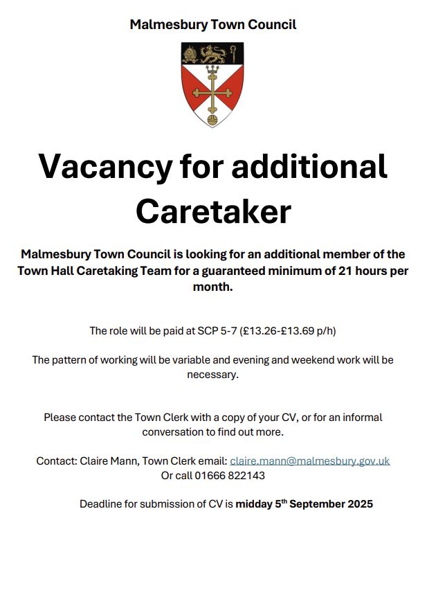 Vacancy for additional Caretaker - Malmesbury Town Council