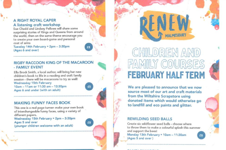 Malmesbury Town Council - Renew Malmesbury - Children and Family Courses  for February Half Term